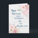 Floral Son & Daughter in Law Bruiloft Jubileum Kaart<br><div class="desc">Gelukkige trouwjubileumkaart voor schoonzoon en schoondochter met mooie waterverf  bloemen,  rustiek hout en sentimentele vers.</div>