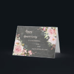 Floral Son & Daughter in Law Bruiloft Jubileum Kaart<br><div class="desc">Gelukkige trouwjubileumkaart voor schoonzoon en schoondochter met elegante blush roze waterverf bloemen en krijtbord achtergrond en oprechte vers.</div>