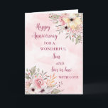 Floral Son & Son in Law Jubileum Kaart<br><div class="desc">Gelukkige trouwjubileumkaart voor schoonzoon en schoonzoon met mooie waterverf  bloemetjes en sentimentele vers.</div>