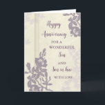 Floral Son & Son in Law Jubileum Kaart<br><div class="desc">Gelukkige trouwjubileumkaart voor schoonzoon en schoonzoon met mooie  paarse bloemen en sentimentele verzen.</div>