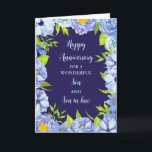 Floral Son & Son in Law Jubileum Kaart<br><div class="desc">Gelukkige trouwjubileumkaart voor schoonzoon en schoonzoon met mooie  blauw waterverf bloemen,  en sentimentele vers.</div>