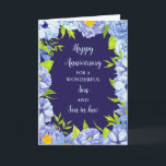 Floral Son & Son in Law Jubileum Kaart<br><div class="desc">Gelukkige trouwjubileumkaart voor schoonzoon en schoonzoon met mooie  blauw waterverf bloemen,  en sentimentele vers.</div>