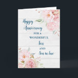 Floral Son & Son in Law Jubileum Kaart<br><div class="desc">Gelukkige trouwjubileumkaart voor schoonzoon en schoonzoon met mooie waterverf  bloemen,  rustiek hout en sentimentele vers.</div>