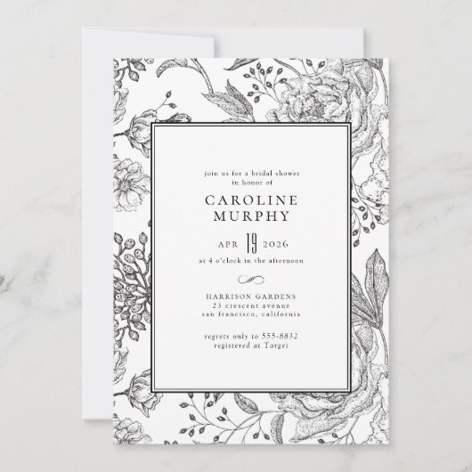 Floral Sophisticated Black Elegant Vrijgezellenfee Kaart (Voorkant)