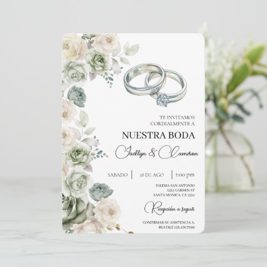 Floral Spaanse bruiloft uitnodiging (Staand voorkant)