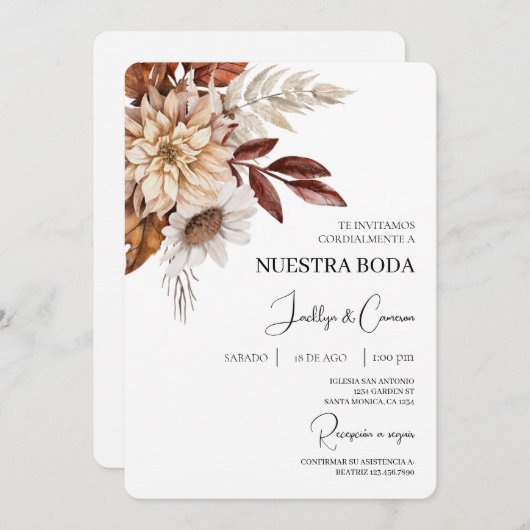 Floral Spaanse bruiloft uitnodiging (Voorkant / Achterkant)
