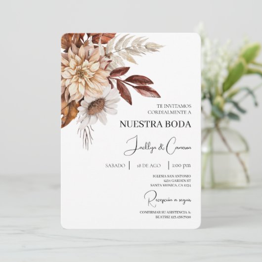 Floral Spaanse bruiloft uitnodiging (Staand voorkant)