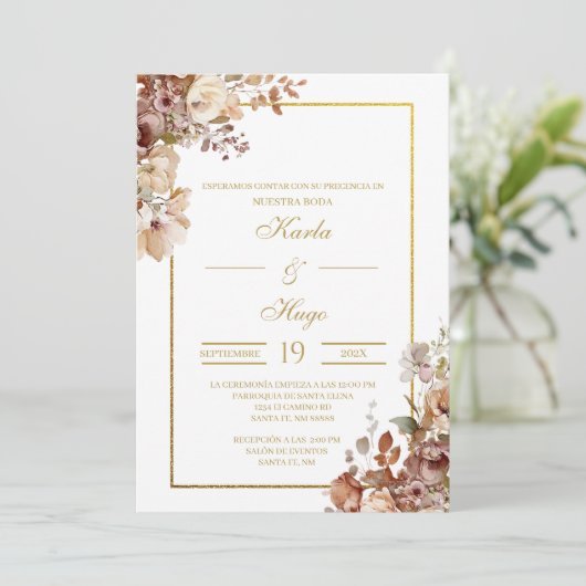 Floral Spaanse bruiloft uitnodiging (Staand voorkant)