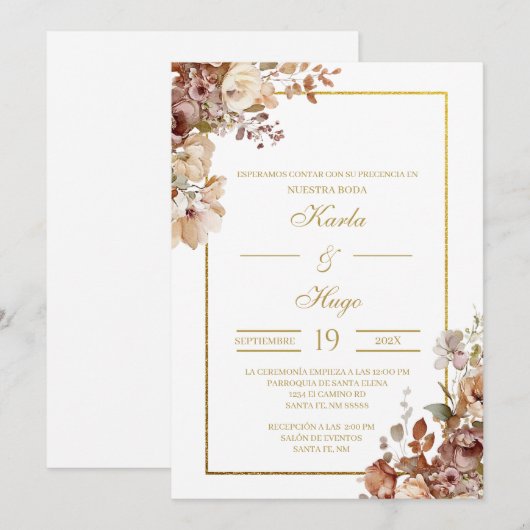 Floral Spaanse bruiloft uitnodiging (Voorkant / Achterkant)