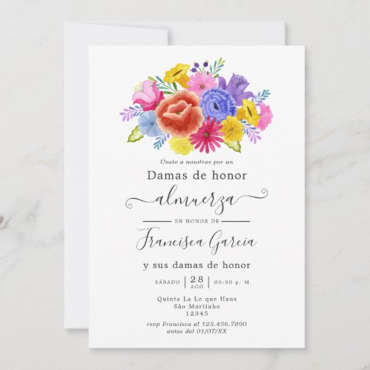 Floral Spain Fiesta Bridesmaids Luncheon Kaart (Voorkant)