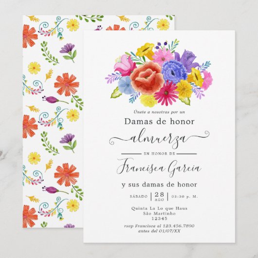Floral Spain Fiesta Bridesmaids Luncheon Kaart (Voorkant / Achterkant)