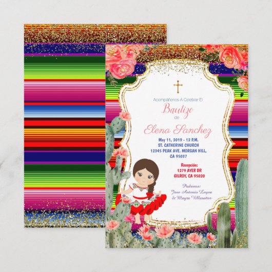 Floral Spain Fiesta Girl Baptism Christening Kaart (Voorkant / Achterkant)