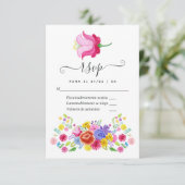 Floral Spain Fiesta Quinceañera RSVP Kaartje (Staand voorkant)