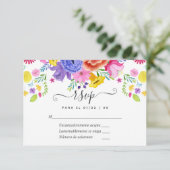 Floral Spain Fiesta Quinceañera RSVP Kaartje (Staand voorkant)