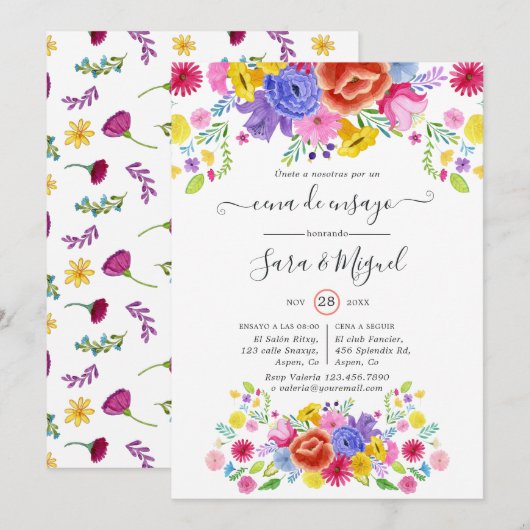 Floral Spain Fiesta Rehearsal Dinner Invitation Kaart (Voorkant / Achterkant)