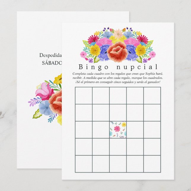 Floral Spain Fiesta Vrijgezellenfeest Bingo (Voorkant / Achterkant)