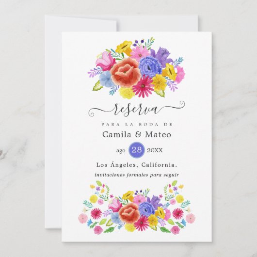 Floral Spain Fiesta Wedding Save The Date (Voorkant)