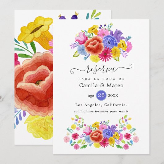 Floral Spain Fiesta Wedding Save The Date (Voorkant / Achterkant)