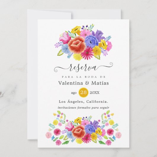 Floral Spain Fiesta Wedding Save The Date (Voorkant)