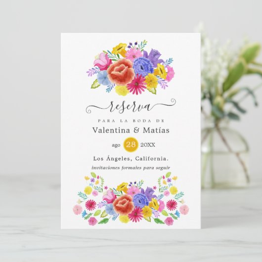 Floral Spain Fiesta Wedding Save The Date (Staand voorkant)