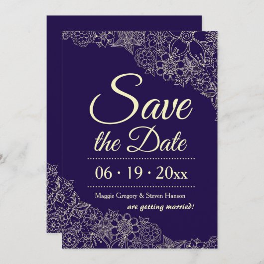 Floral sparen de Aankondiging van de Datum (Voorkant / Achterkant)