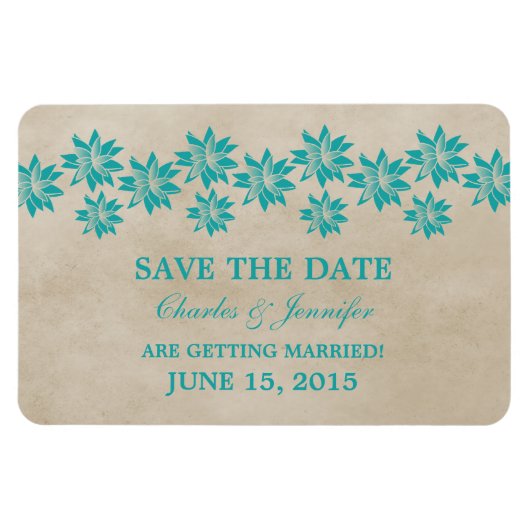 Floral  sparen de Datum Magnet, Blauwgroen Magneet (Horizontaal)