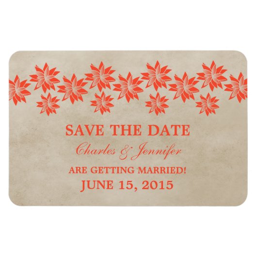 Floral  sparen de Datum Magnet, Oranje Magneet (Horizontaal)