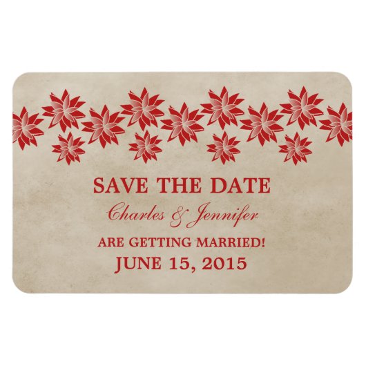 Floral  sparen de Datum Magnet, Rood Magneet (Horizontaal)