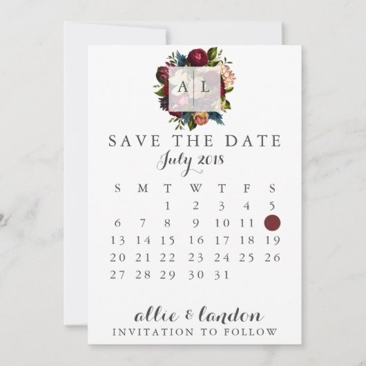 Floral sparen de DatumKalender Save The Date (Voorkant)