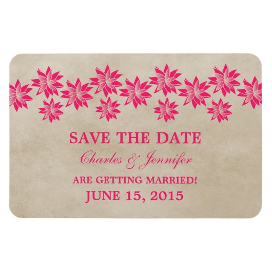 Floral  Sparen de Magnet van de Datum, Roze Magneet (Horizontaal)