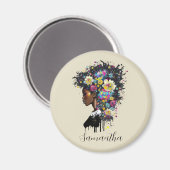 Floral Sparking African American Woman Magneet (Voorkant / Achterkant)