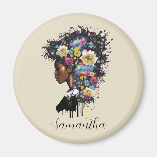 Floral Sparking African American Woman Magneet (Voorkant)