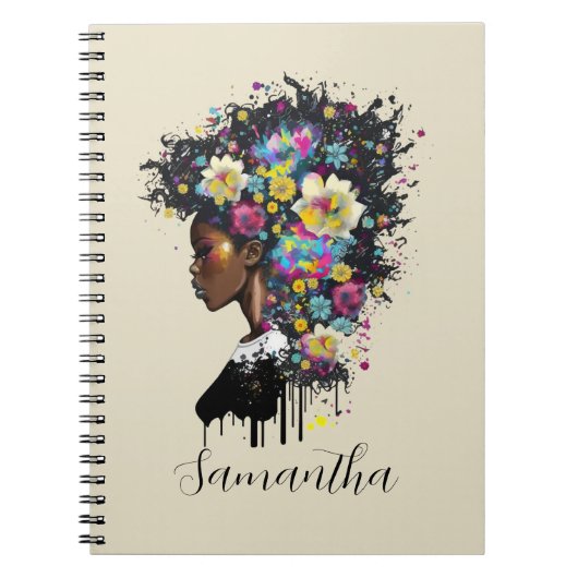 Floral Sparking African American Woman Notitieboek (Voorkant)