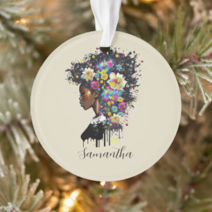 Floral Sparking African American Woman Ornament