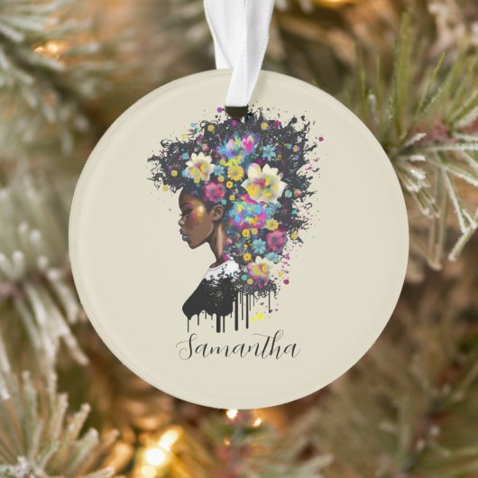 Floral Sparking African American Woman Ornament (Boom)