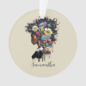 Floral Sparking African American Woman Ornament (voorkant)