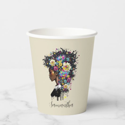 Floral Sparking African American Woman Papieren Bekers (Voorkant)