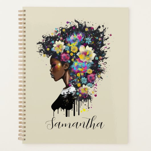 Floral Sparking African American Woman Planner (Voorkant)