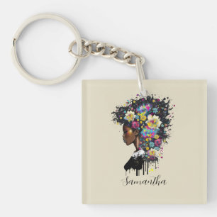 Floral Sparking African American Woman Sleutelhanger