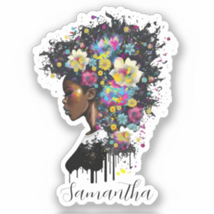 Floral Sparking African American Woman Sticker