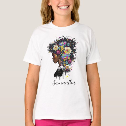 Floral Sparking African American Woman T-shirt (Voorkant)