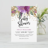 Floral Sparking Amethyst Baby shower Invitation Kaart (Staand voorkant)
