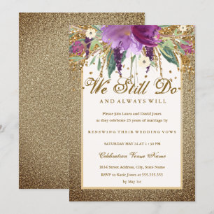 Floral Sparking Amethyst Vow Renewal Jubileum Kaart