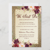 Floral Sparkle Gold Vow Renewal Jubileum Kaart (Voorkant)