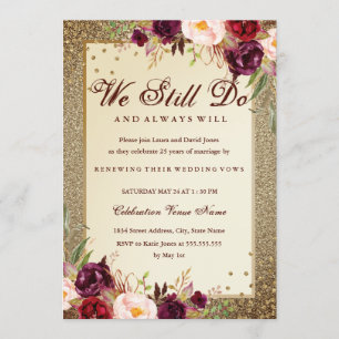 Floral Sparkle Gold Vow Renewal Jubileum Kaart