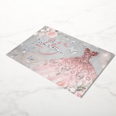 Floral Sparkle Jurk Vlinder Roze Quinceanera Folie Uitnodiging (Gedraaid)