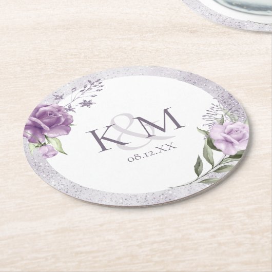Floral Sparkle Wedding Initialen Mauve ID889 Ronde Kartonnen Onderzetter (Gebogen)