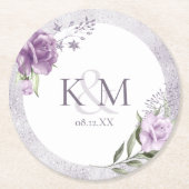 Floral Sparkle Wedding Initialen Mauve ID889 Ronde Kartonnen Onderzetter (Voorkant)