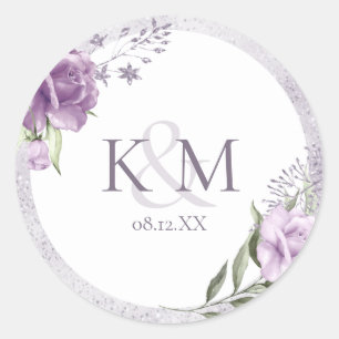 Floral Sparkle Wedding Initialen Mauve ID889 Ronde Sticker
