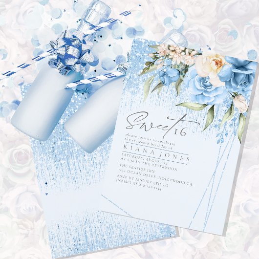Floral Sparkles Sweet Sixteen Blue ID912